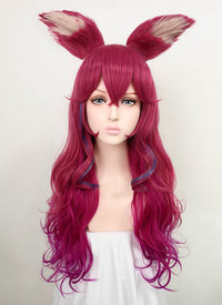 League of Legends LOL Ahri Long Magenta Mixed Purple Cosplay Wig + Ear Accessories TB1631