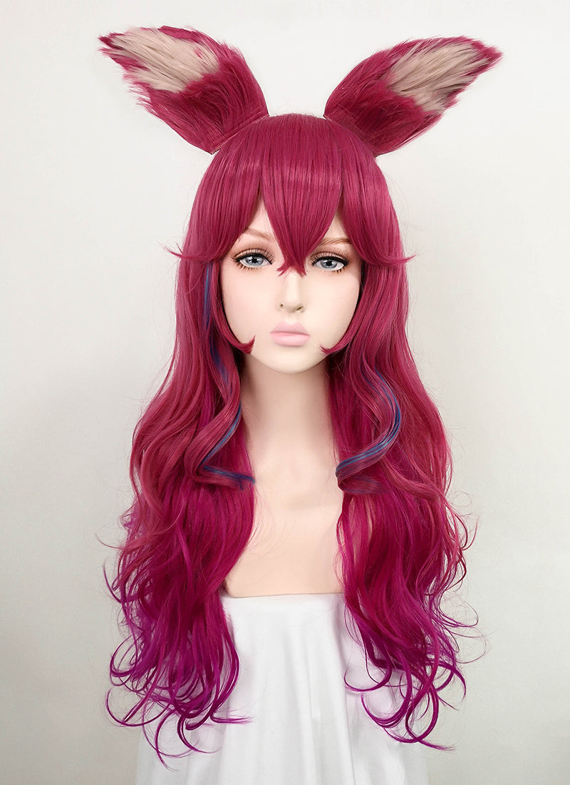 League of Legends LOL Ahri Long Magenta Mixed Purple Cosplay Wig + Ear Accessories TB1631