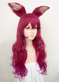 League of Legends LOL Ahri Long Magenta Mixed Purple Cosplay Wig + Ear Accessories TB1631