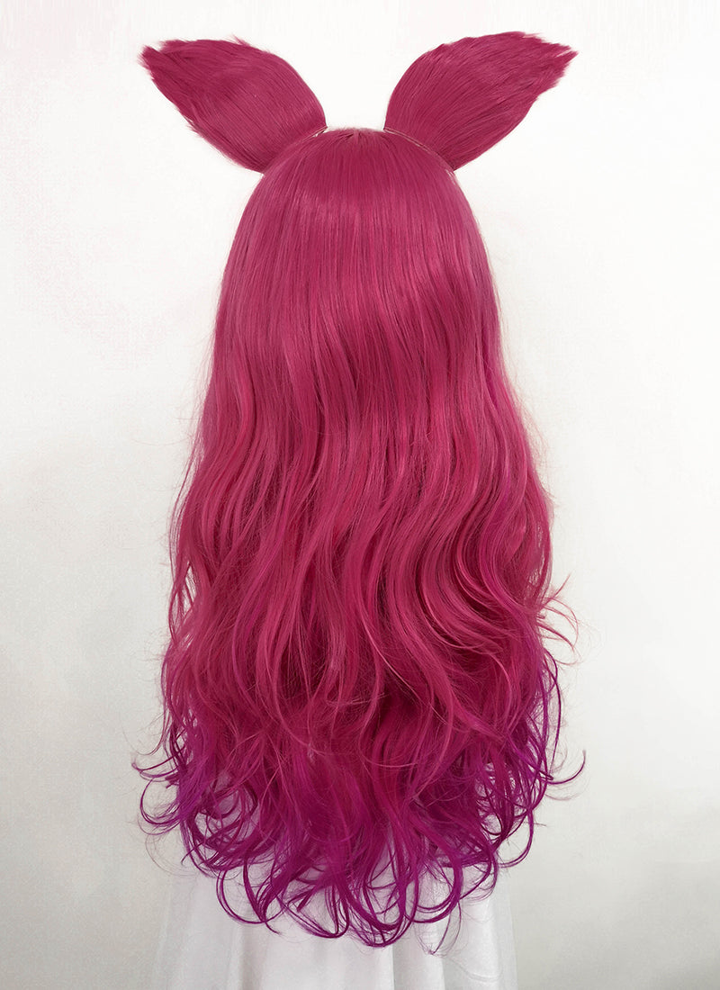 League of Legends LOL Ahri Long Magenta Mixed Purple Cosplay Wig + Ear Accessories TB1631