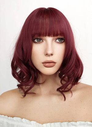 Medium Wavy Burgundy Bob Cosplay Wig TB1633