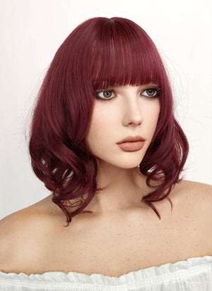 Medium Wavy Burgundy Bob Cosplay Wig TB1633