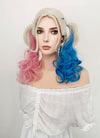 Suicide Squad Harley Quinn Long Blonde Pink Blue Cosplay Wig TBZ1163