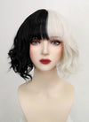 Disney Cruella Short Wavy Black Blonde Split Gemini Color Bob Cosplay Wig TBZ1173