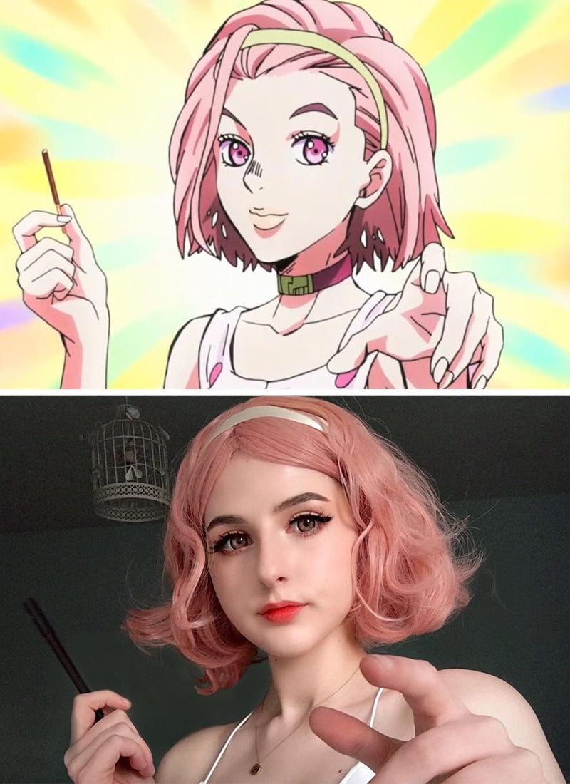 Short Wavy Peach Pink Cosplay Wig CM197 - CosplayBuzz