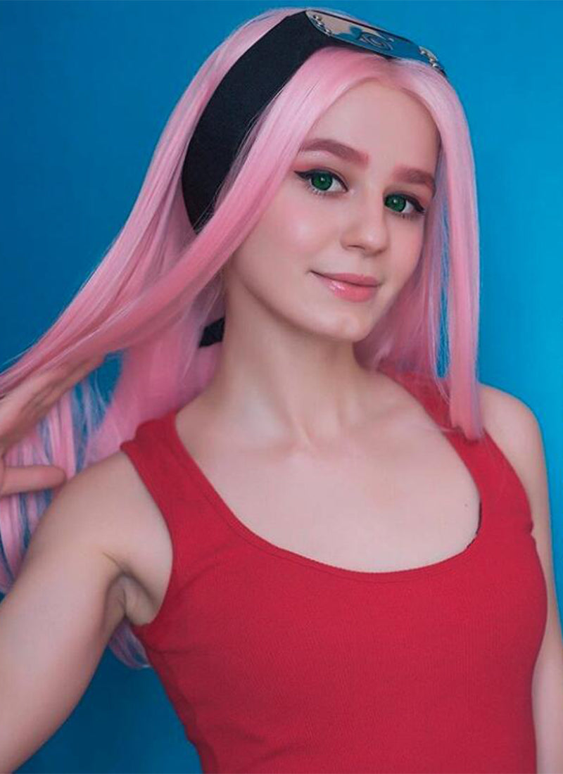 Long Straight Pink Pastel Lace Front Synthetic Hair Wig LF026