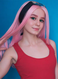 Long Straight Pink Pastel Lace Front Synthetic Hair Wig LF026 - CosplayBuzz