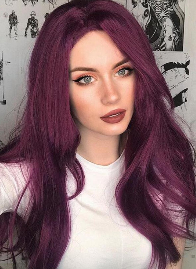Long Straight Dark Purple Lace Front Synthetic Hair Wig LF029 - CosplayBuzz