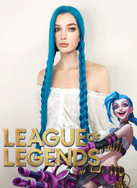 League of Legends LOL Jinx Long Straight Turquoise Blue Lace Front Synthetic Wig LN6020