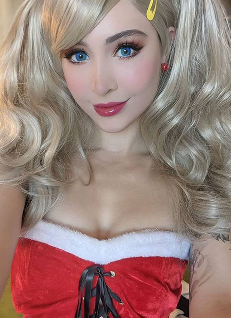 Persona5 Anne Takamaki Long Blonde Anime Cosplay Wig + Ponytails CM222A