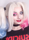 Suicide Squad Harley Quinn Medium Blonde Pink Blue Lace Front Synthetic Hair Wig LF853E