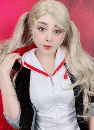 Persona5 Anne Takamaki Long Blonde Anime Cosplay Wig + Ponytails CM222A